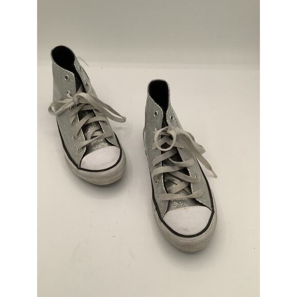 Kids Converse High Top Silver Sparkles Youth 1 Festive Holiday Party - Picture 6 of 7